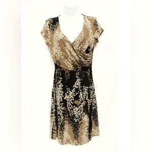 BCBGMaxAzria Brown Floral Fit & Flare Draped Bodice Dress ZB2